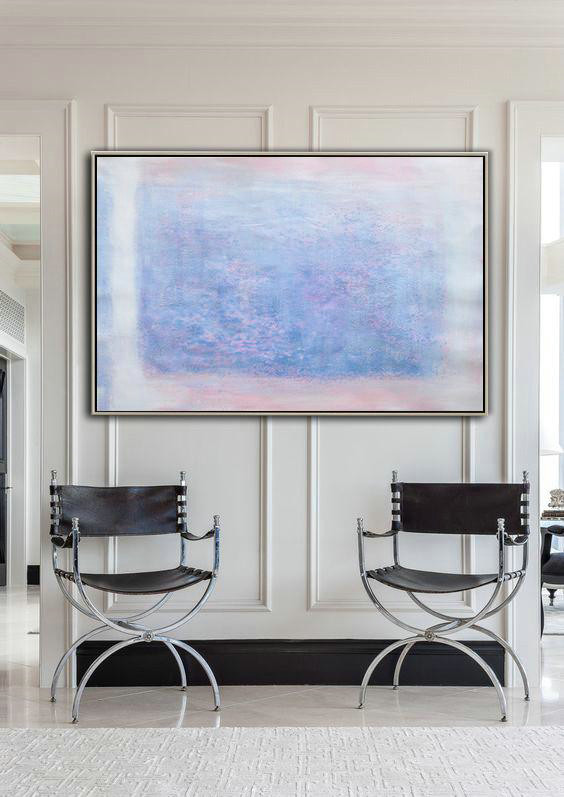Hand Painted Canvas Art,Oversized Horizontal Contemporary Art,Wall Art Ideas For Living Room,Pink,Blue,Purple,White.etc
